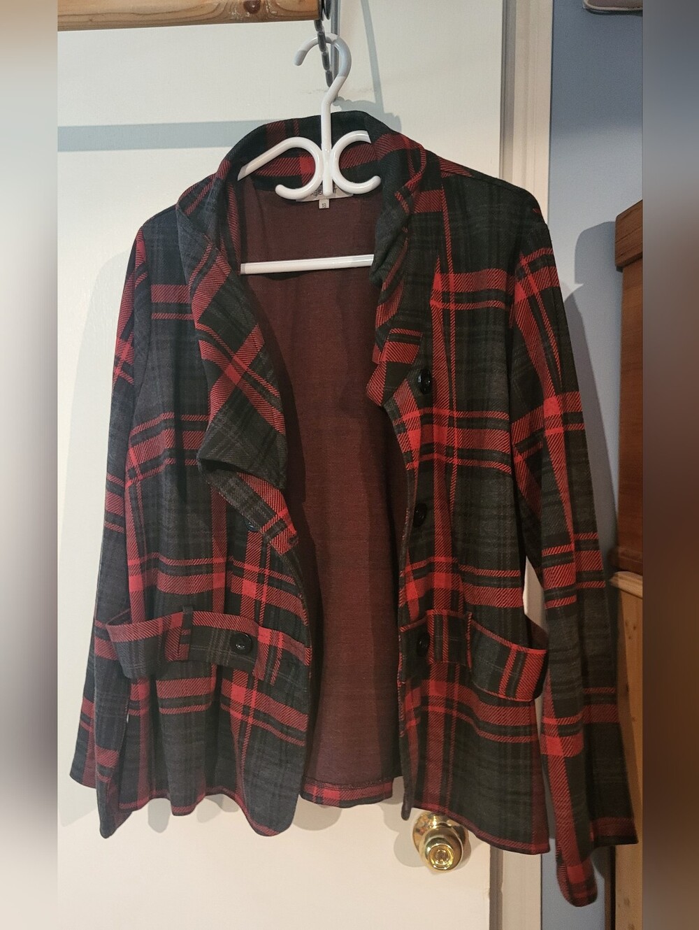 Vintage AE Sport Red & Charcoal Grey Plaid Drape-Front Blazer Jacket Size 18